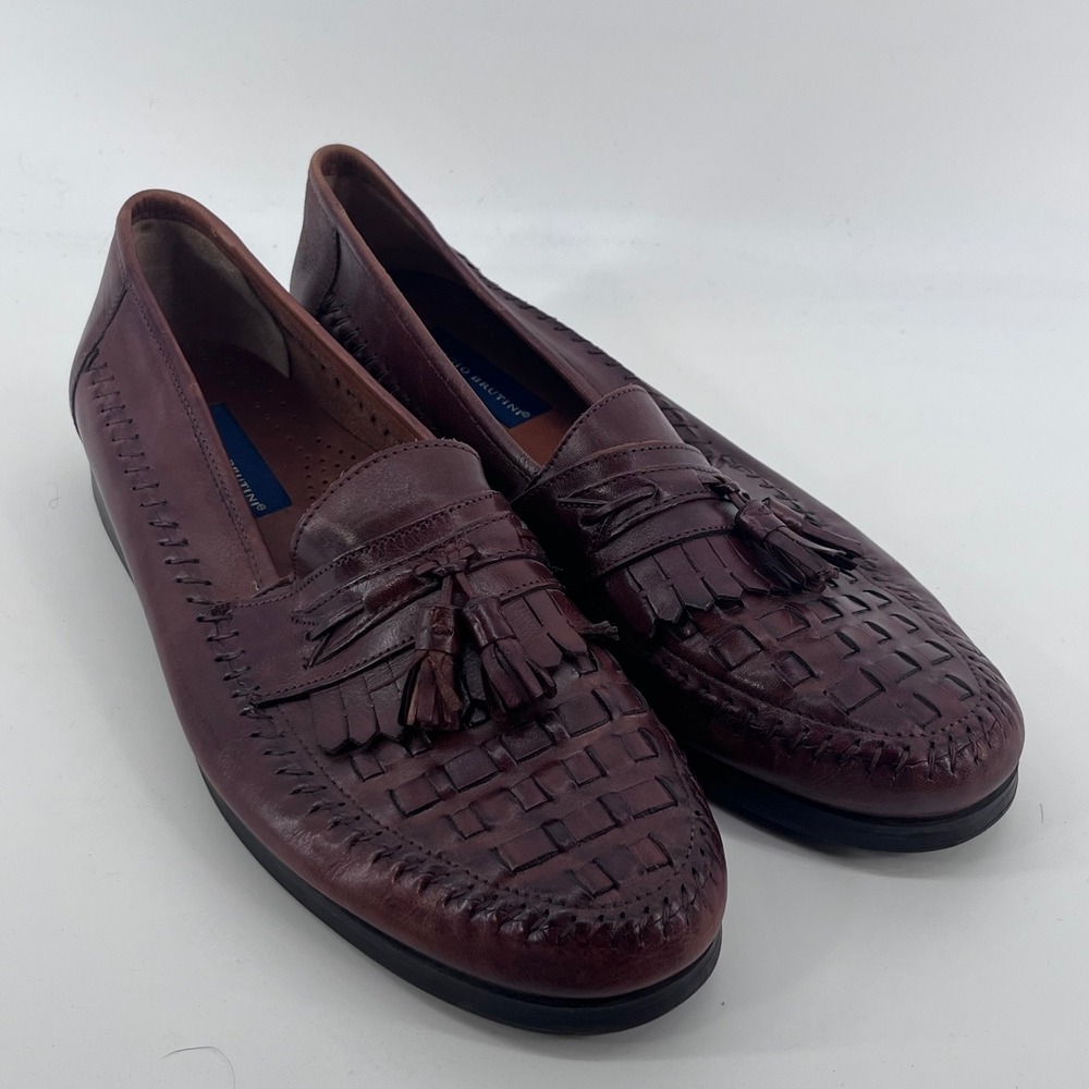 Giorgio Brutini Mens 12D Burgundy Woven Leather Kiltie Tassel Loafers 3101